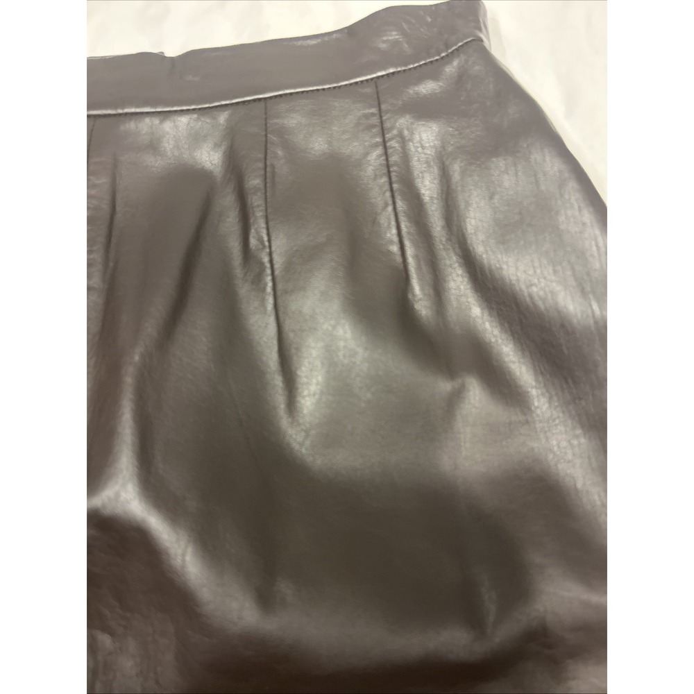 Apostrophe Genuine Leather Pencil Skirt Brown Size 6 Vintage Y2K 90s Minimalist - Picture 9 of 12